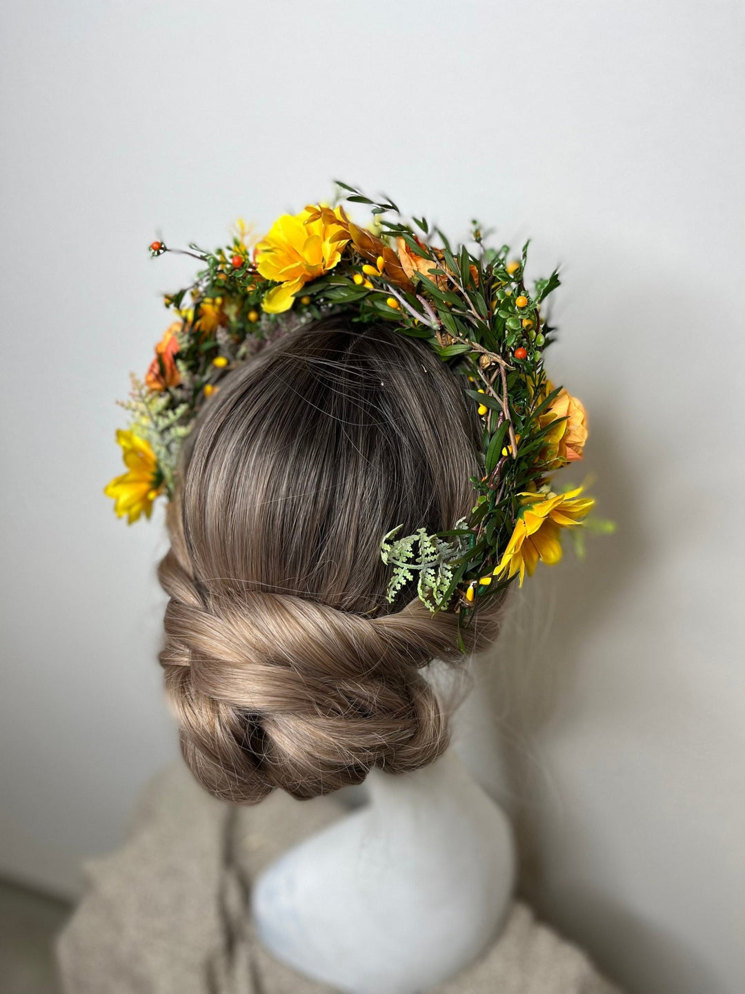 Autumn Flower Half Wreath: Sunset Wedding Crown, Fall Headpiece – handmade floral hair accessory by magaela