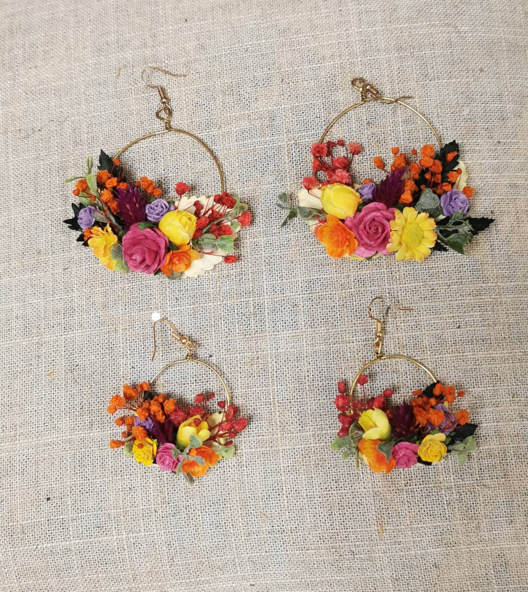 Colorful Flower Circle Earrings: Bridal Wedding Dangle Earrings – handmade floral hair accessory by magaela