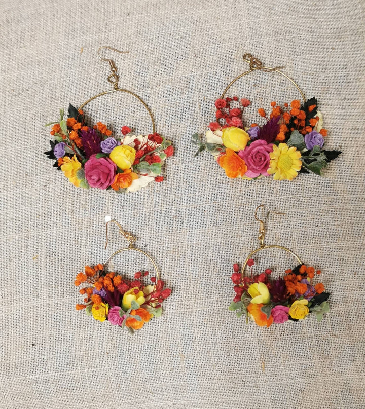 Colorful Flower Circle Earrings: Bridal Wedding Dangle Earrings – handmade floral hair accessory by magaela