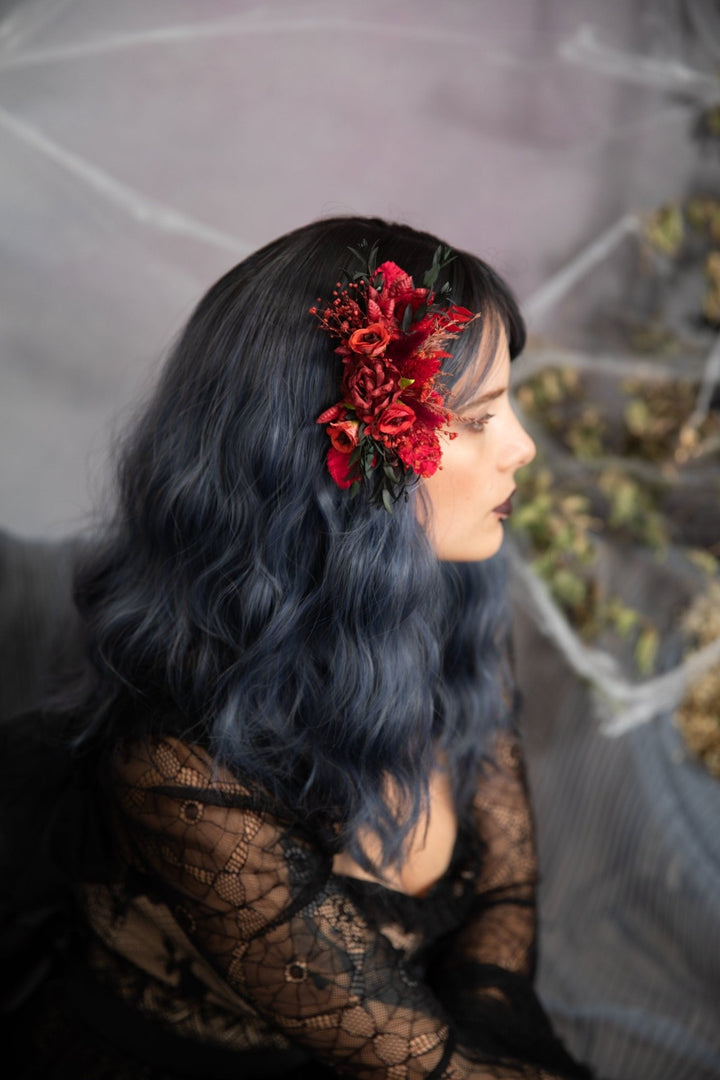 Red Flower Hair Comb: Bridal Wedding Hair Accessory – handmade floral hair accessory by magaela