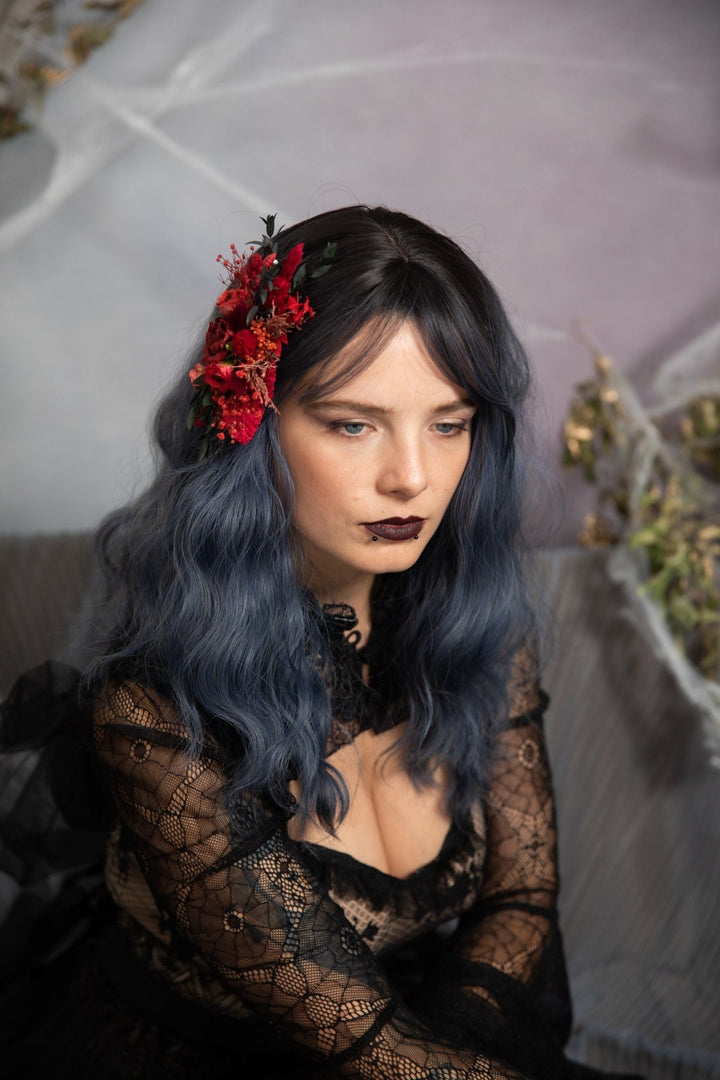 Red Flower Hair Comb: Bridal Wedding Hair Accessory – handmade floral hair accessory by magaela