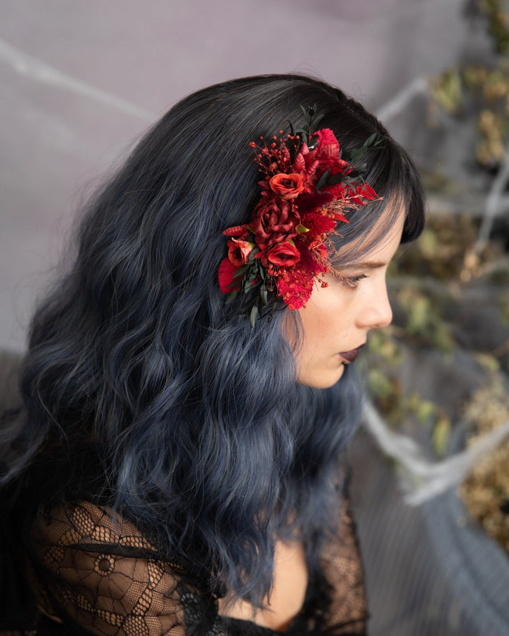 Red Flower Hair Comb: Bridal Wedding Hair Accessory – handmade floral hair accessory by magaela