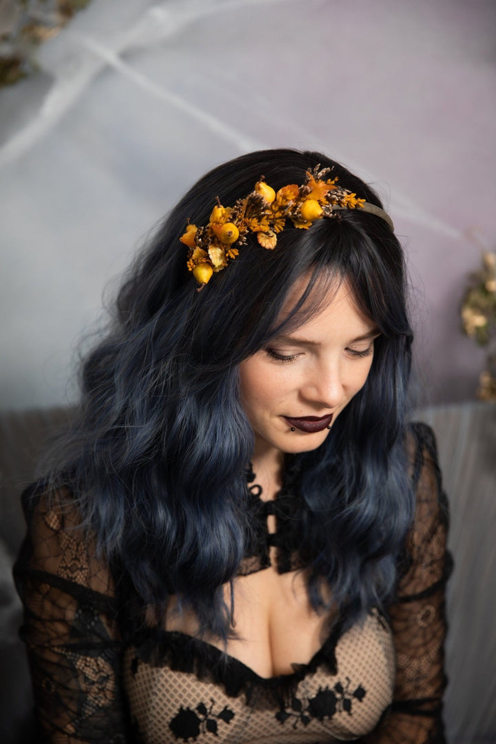 Autumn Flower Headband with Pears: Fall Bridal Hair Accessory – handmade floral hair accessory by magaela