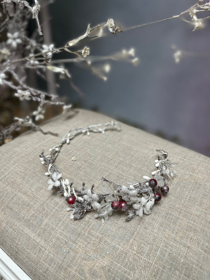 Winter Flower Half Wreath: Frozen Rose Hips, Christmas Wedding Crown – handmade floral hair accessory by magaela