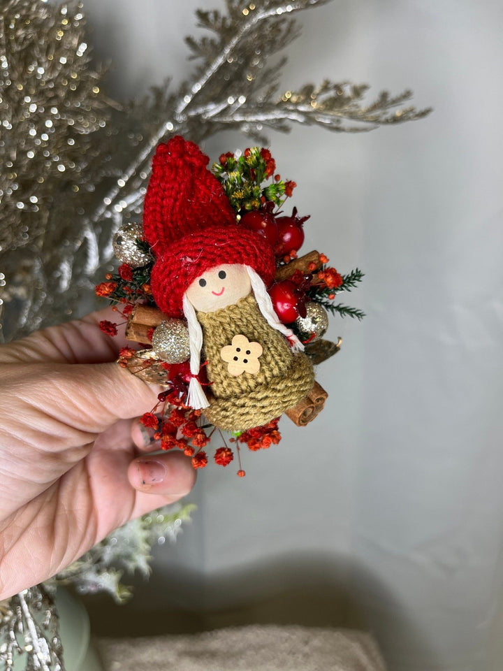 Christmas Doll Brooch: Winter Flower Corsage, Bridal Accessory – handmade floral hair accessory by magaela