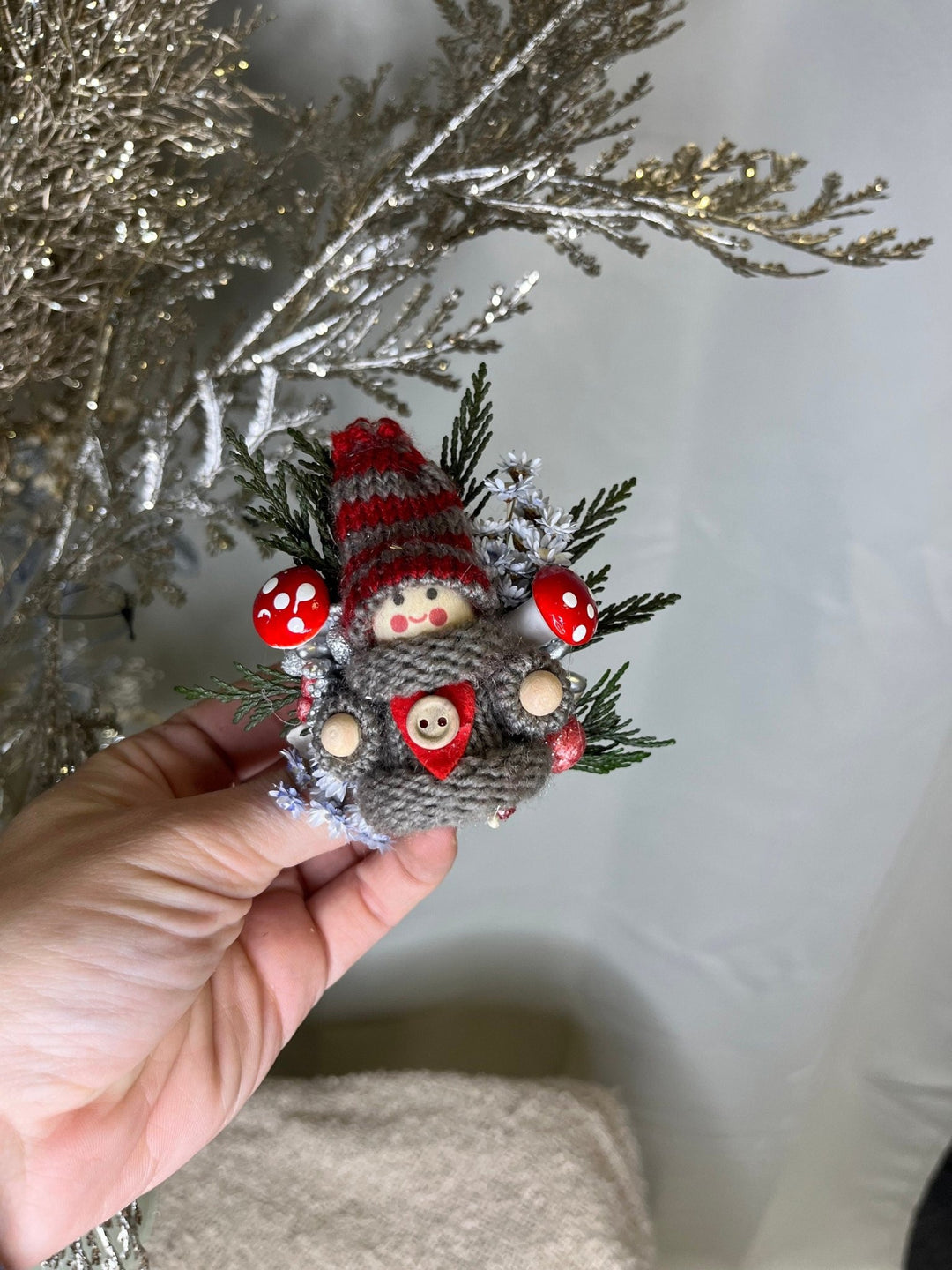 Christmas Doll Brooch: Winter Flower Corsage, Bridal Accessory – handmade floral hair accessory by magaela