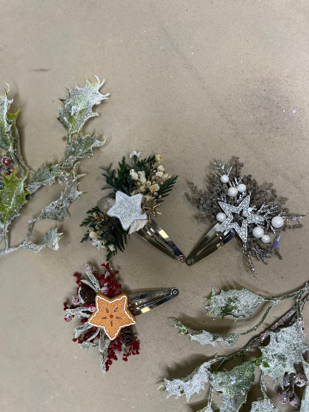 Christmas Star Flower Hair Clip: Winter Gingerbread Accessory – handmade floral hair accessory by magaela