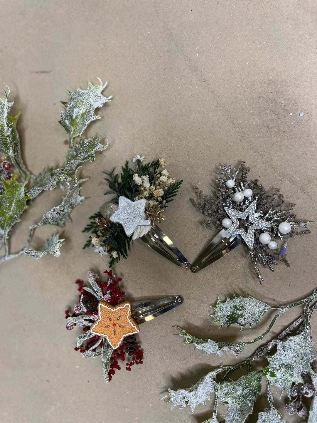 Christmas Star Flower Hair Clip: Winter Gingerbread Accessory – handmade floral hair accessory by magaela