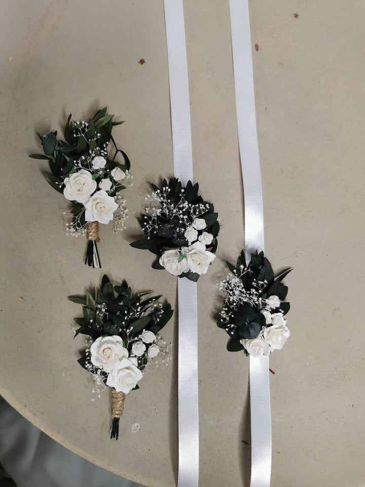 Green & White Boutonniere: Rose Wedding Buttonhole – handmade floral hair accessory by magaela