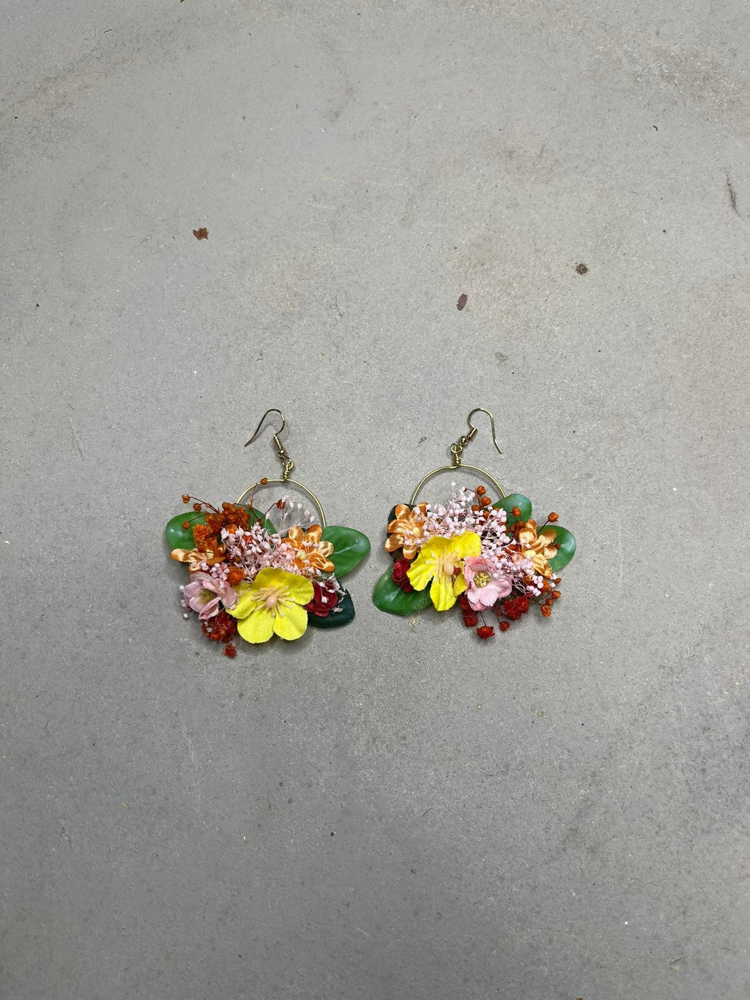 Floral Hoop Earrings: Bridal Wedding Jewelry, Orange Yellow Flowers – handmade floral hair accessory by magaela