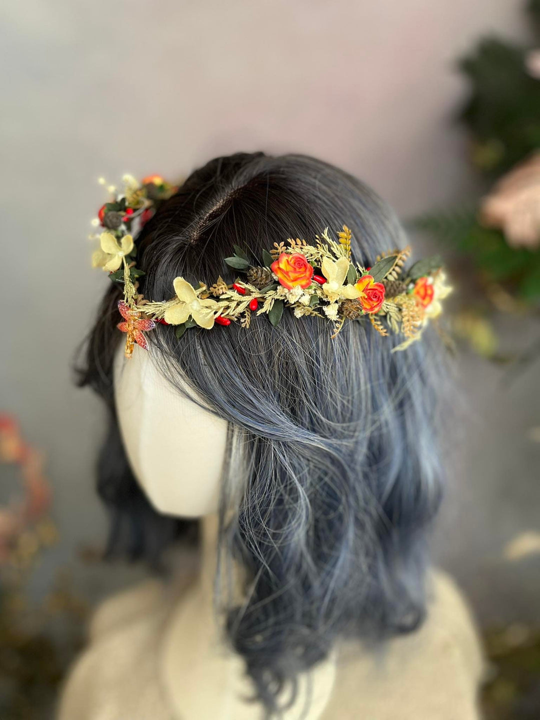 Autumn Wedding Flower Crown: Elven Fairy Tiara with Dragonfly – handmade floral hair accessory by magaela