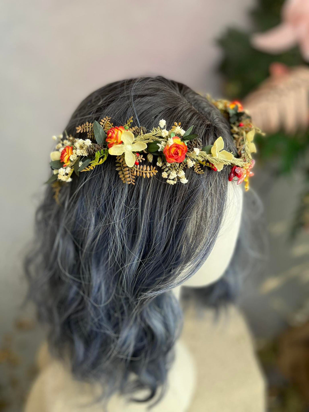 Autumn Wedding Flower Crown: Elven Fairy Tiara with Dragonfly – handmade floral hair accessory by magaela