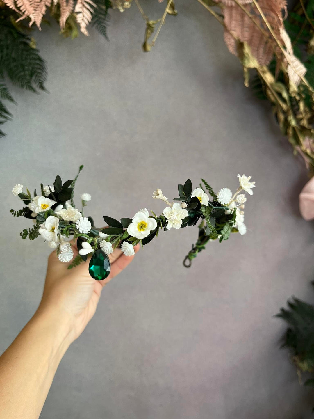 Greenery Flower Tiara: Elven Bridal Crown, Woodland Wedding – handmade floral hair accessory by magaela