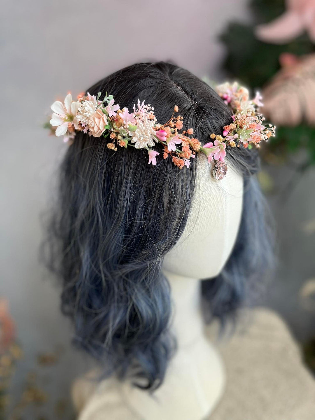Romantic Pink Flower Elf Crown: Elven Wedding Tiara – handmade floral hair accessory by magaela