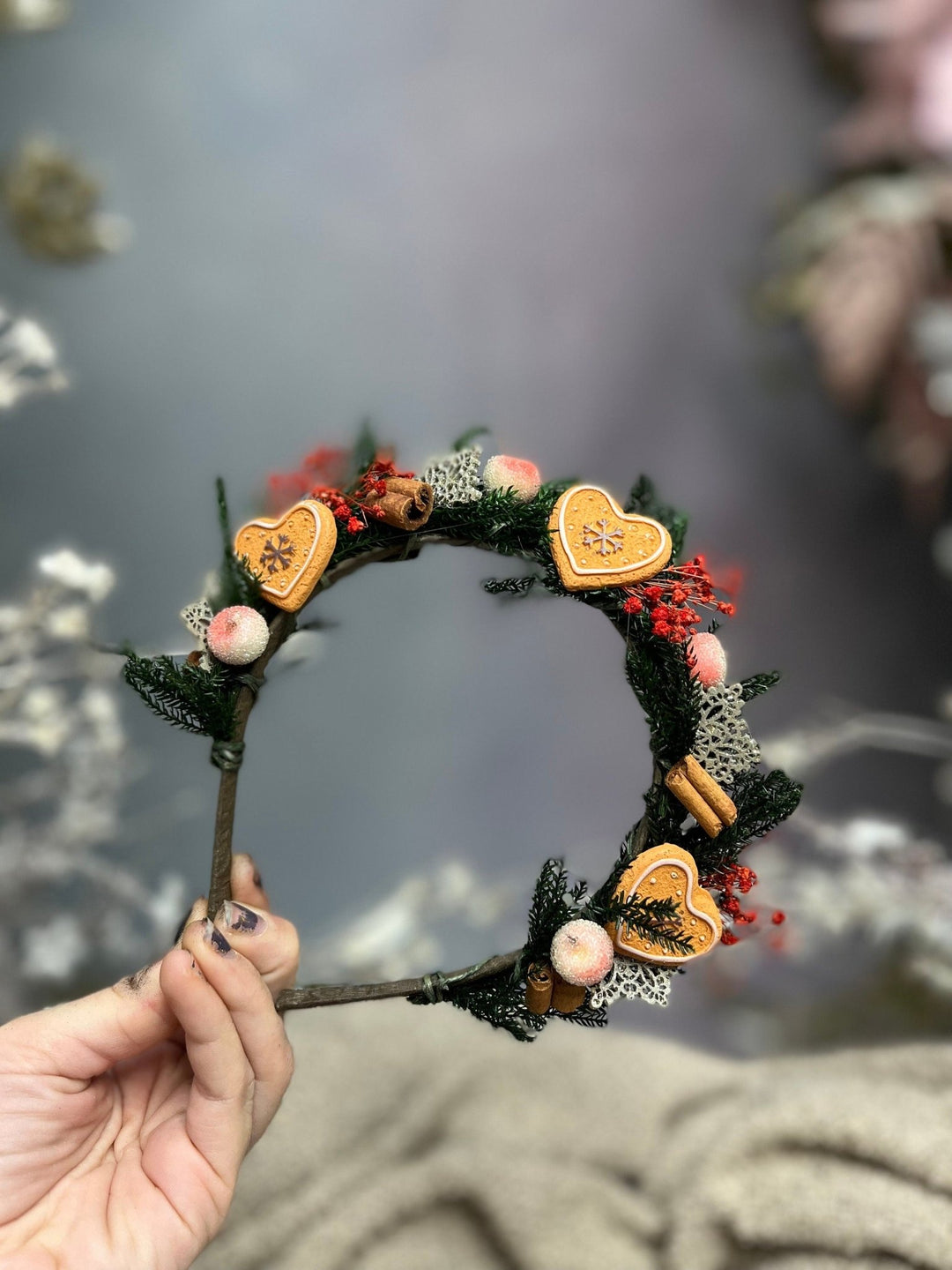 Christmas Flower Headband: Gingerbread Heart Winter Hairband – handmade floral hair accessory by magaela