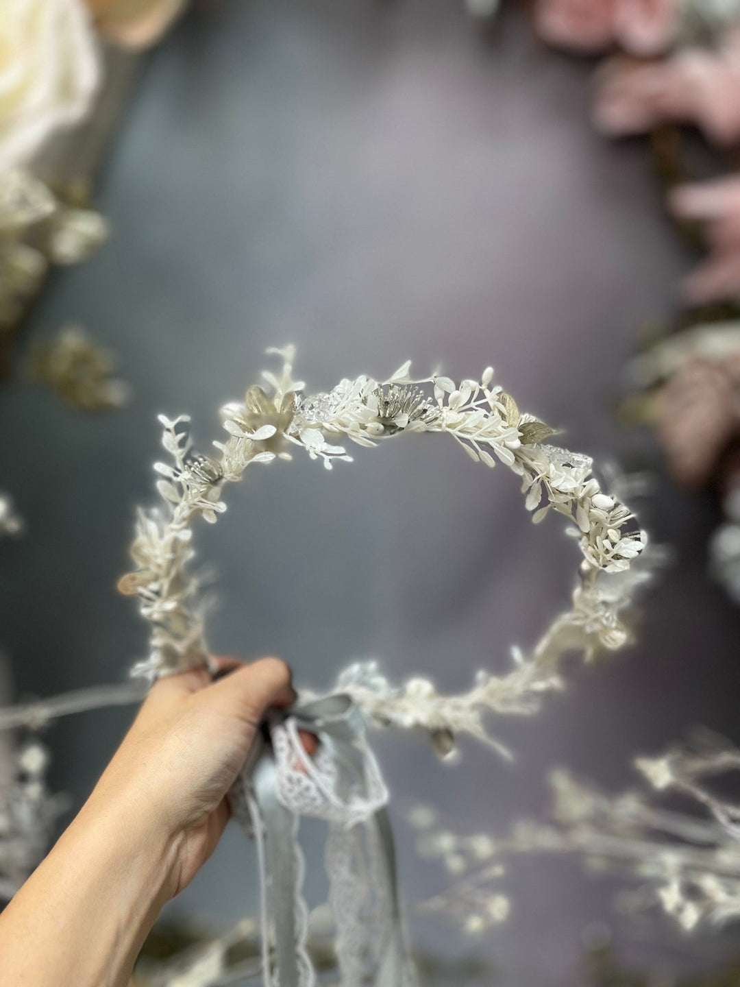Ivory Wedding Flower Crown: Winter Bridal Headpiece – handmade floral hair accessory by magaela