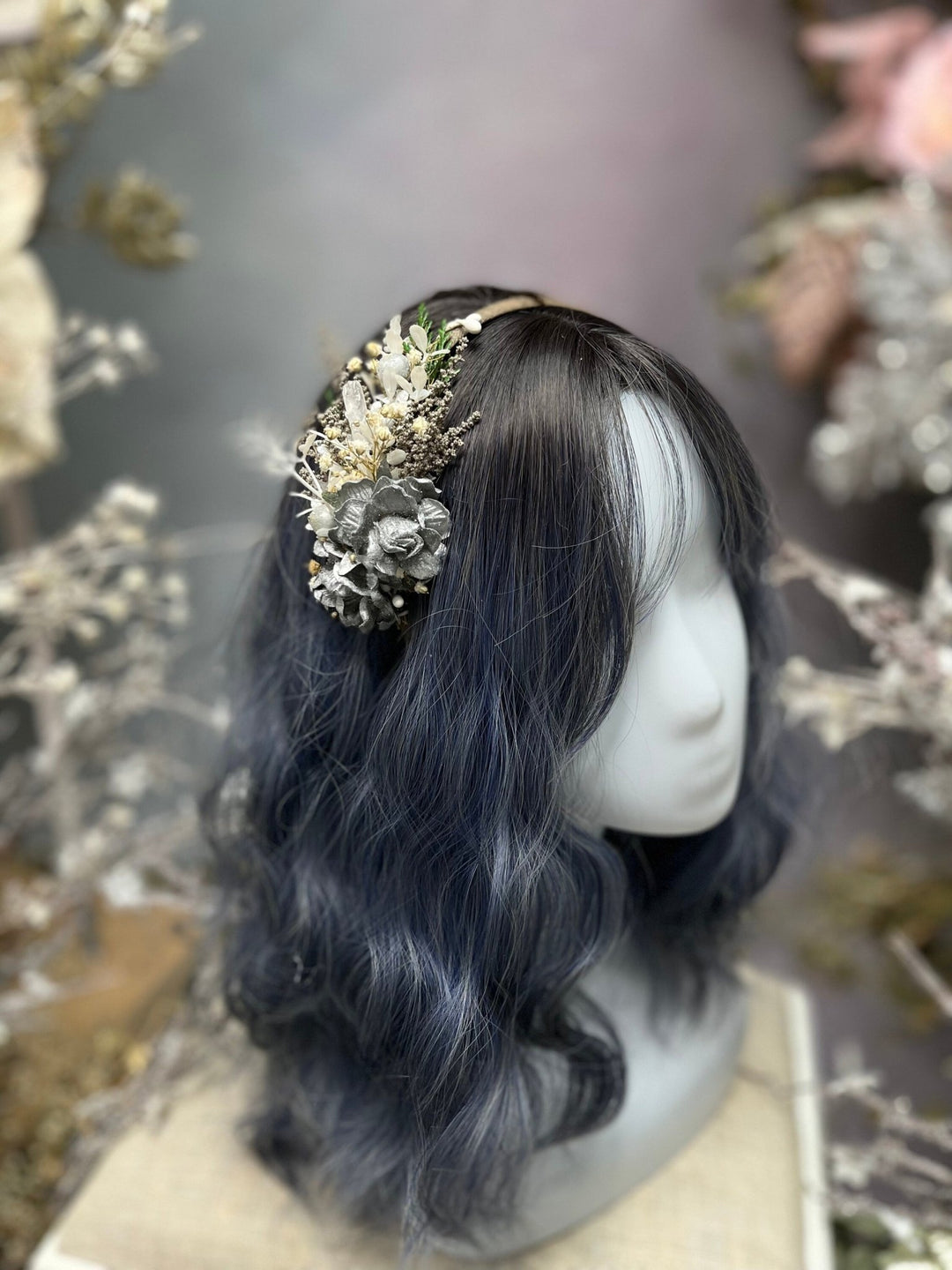Silver Flower Bridal Headband: Winter Wedding Hair Accessory – handmade floral hair accessory by magaela