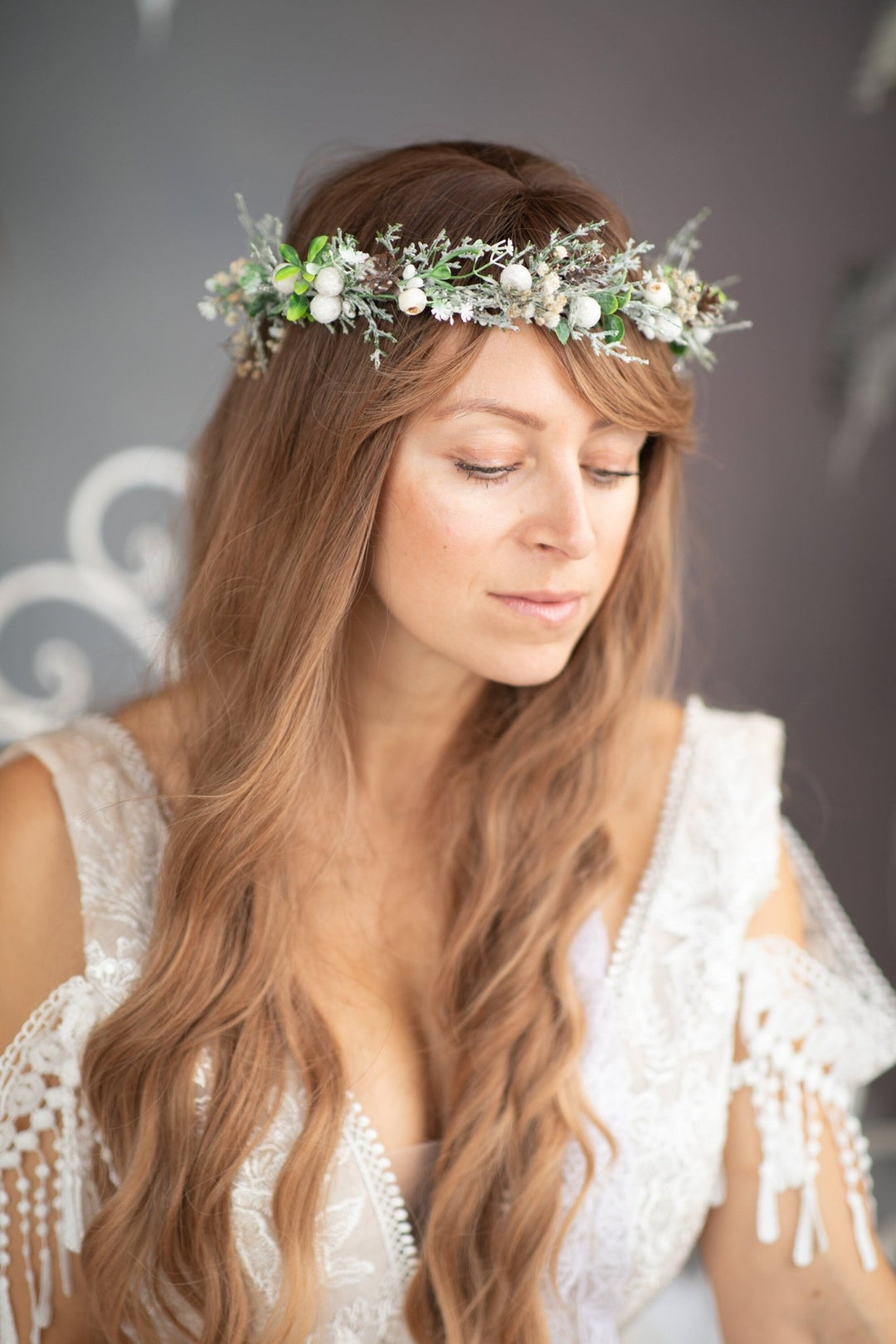 Winter Mistletoe Flower Crown: Fairy Bridal Hair Wreath – handmade floral hair accessory by magaela