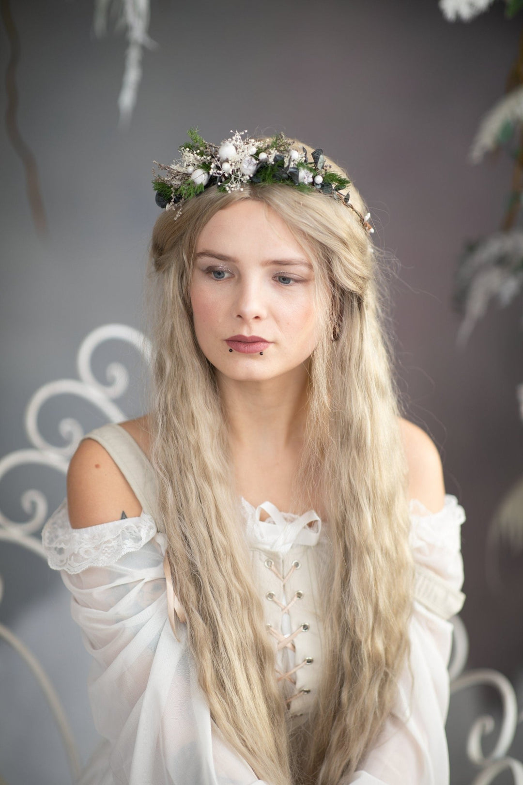 Woodland Winter Flower Hair Wreath: Christmas Bridal Accessories – handmade floral hair accessory by magaela