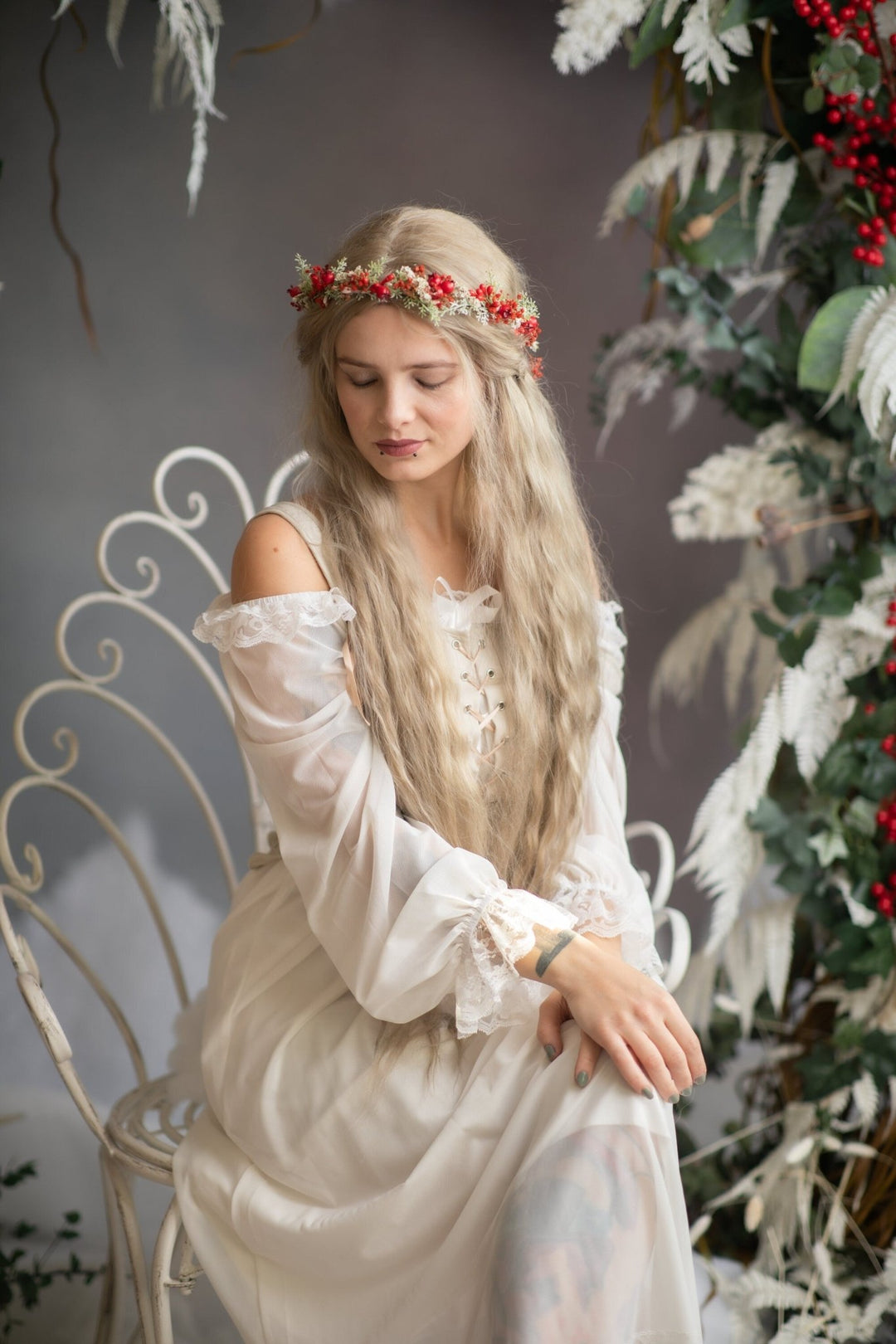 Red Flower Hair Crown: Winter Wedding Floral Wreath – handmade floral hair accessory by magaela