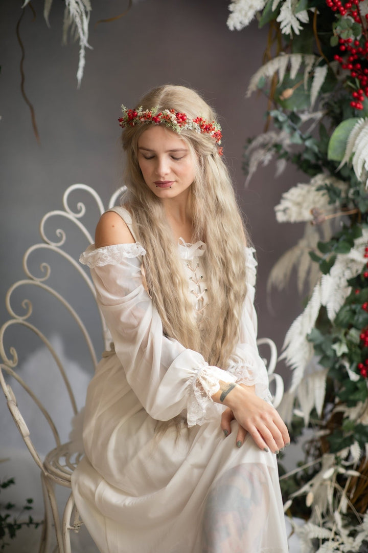 Red Flower Hair Crown: Winter Wedding Floral Wreath – handmade floral hair accessory by magaela