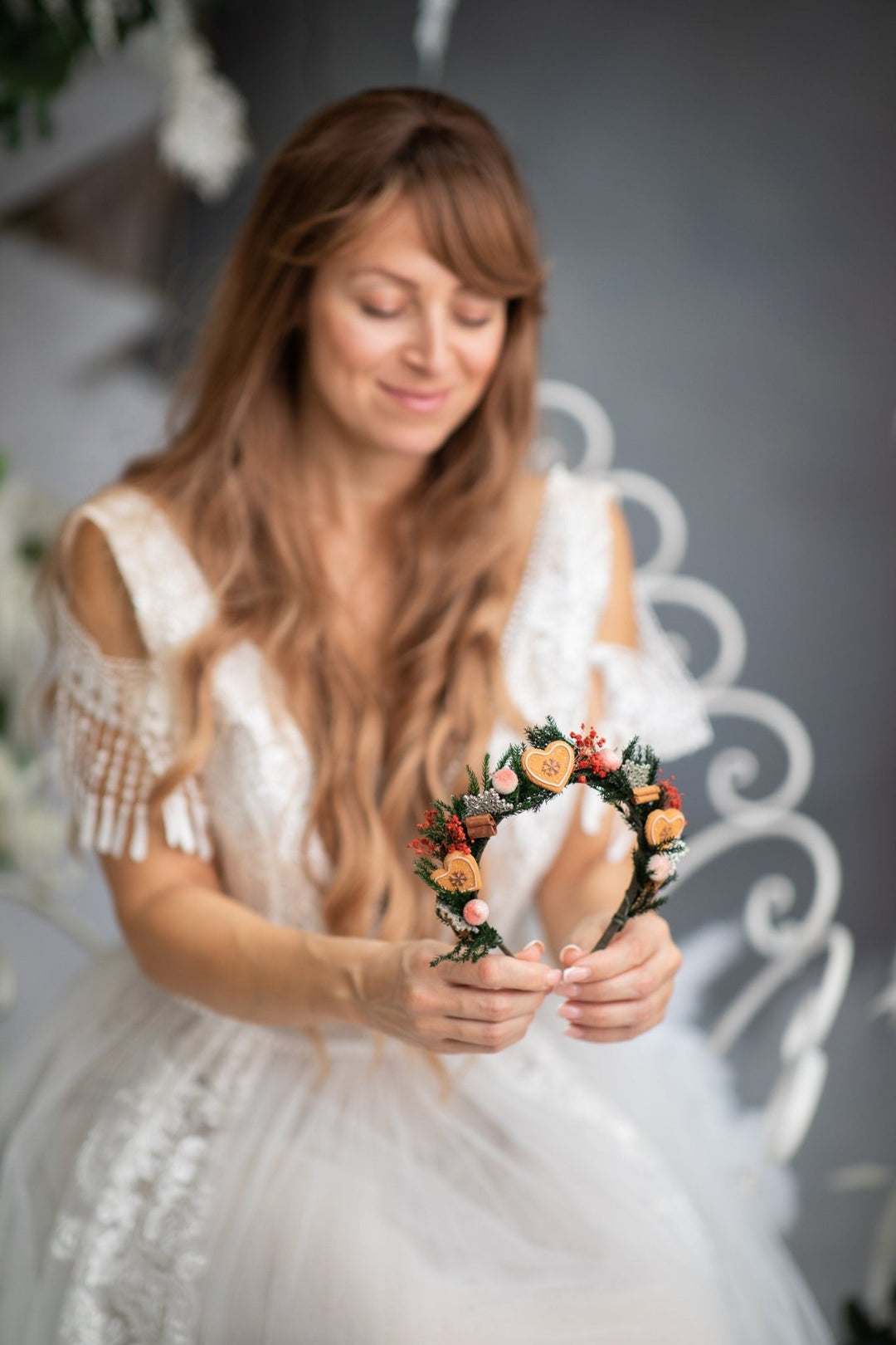Christmas Flower Headband: Gingerbread Heart Winter Hairband – handmade floral hair accessory by magaela