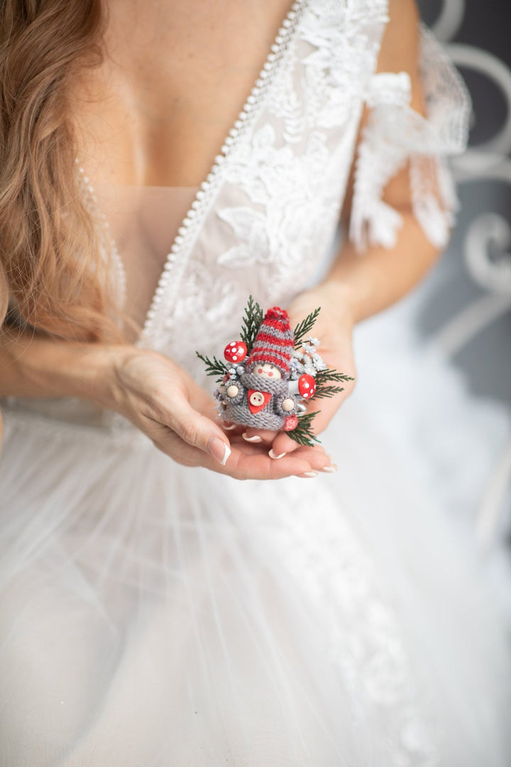 Christmas Doll Brooch: Winter Flower Corsage, Bridal Accessory – handmade floral hair accessory by magaela