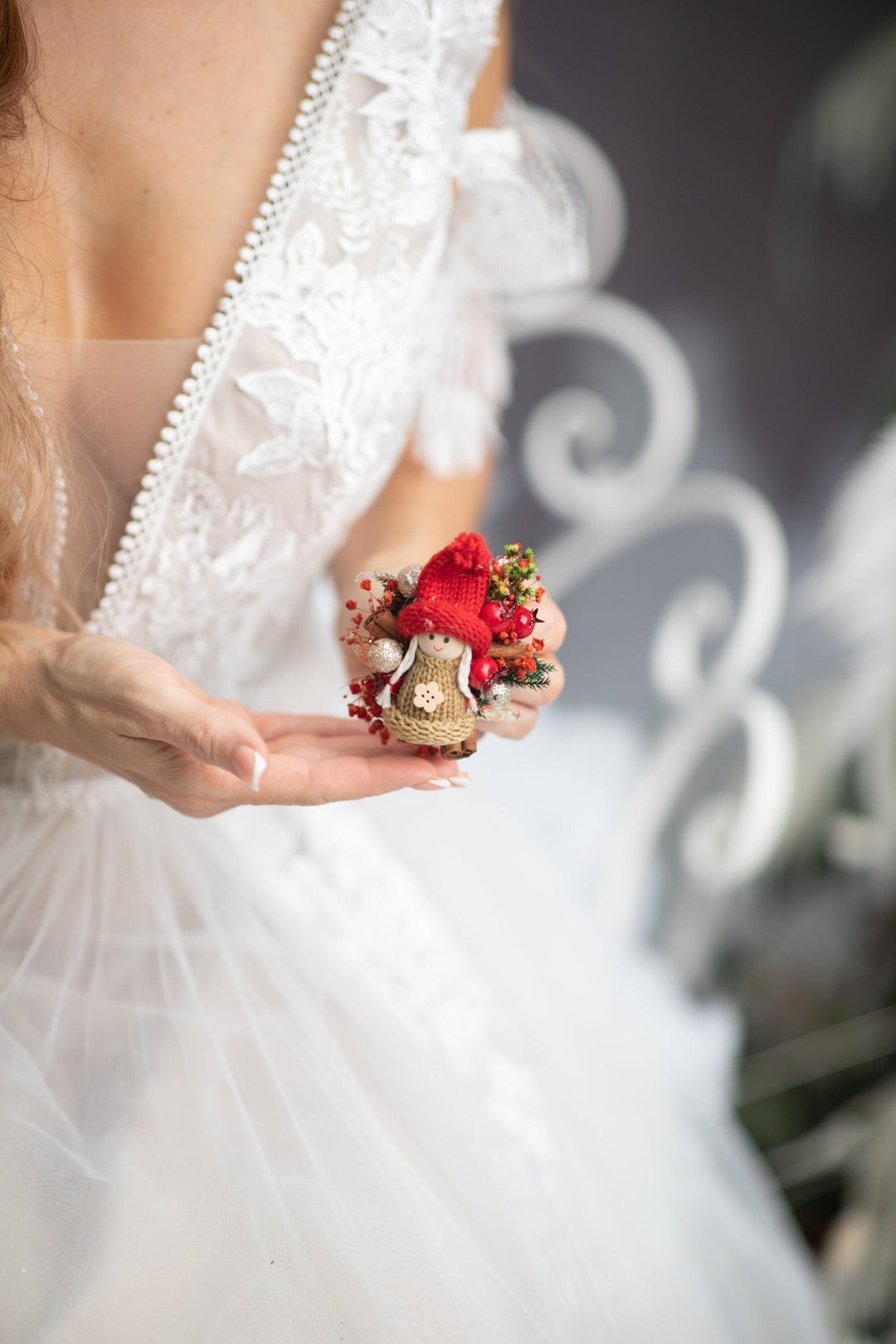 Christmas Doll Brooch: Winter Flower Corsage, Bridal Accessory – handmade floral hair accessory by magaela