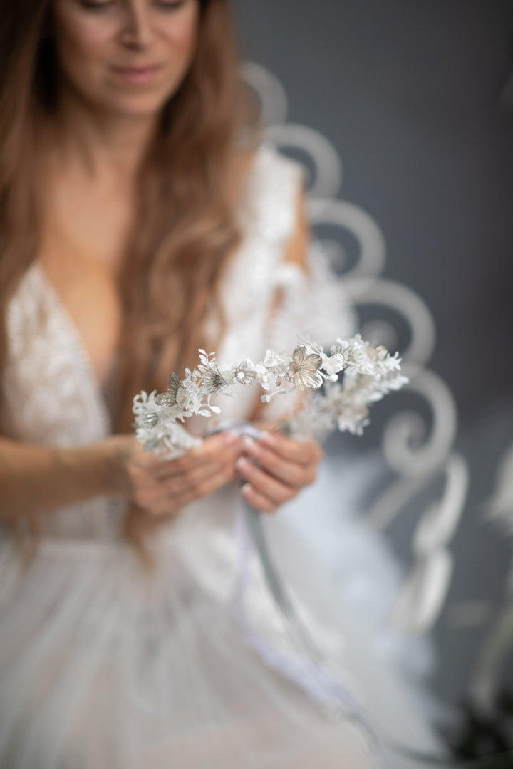 Ivory Wedding Flower Crown: Winter Bridal Headpiece – handmade floral hair accessory by magaela