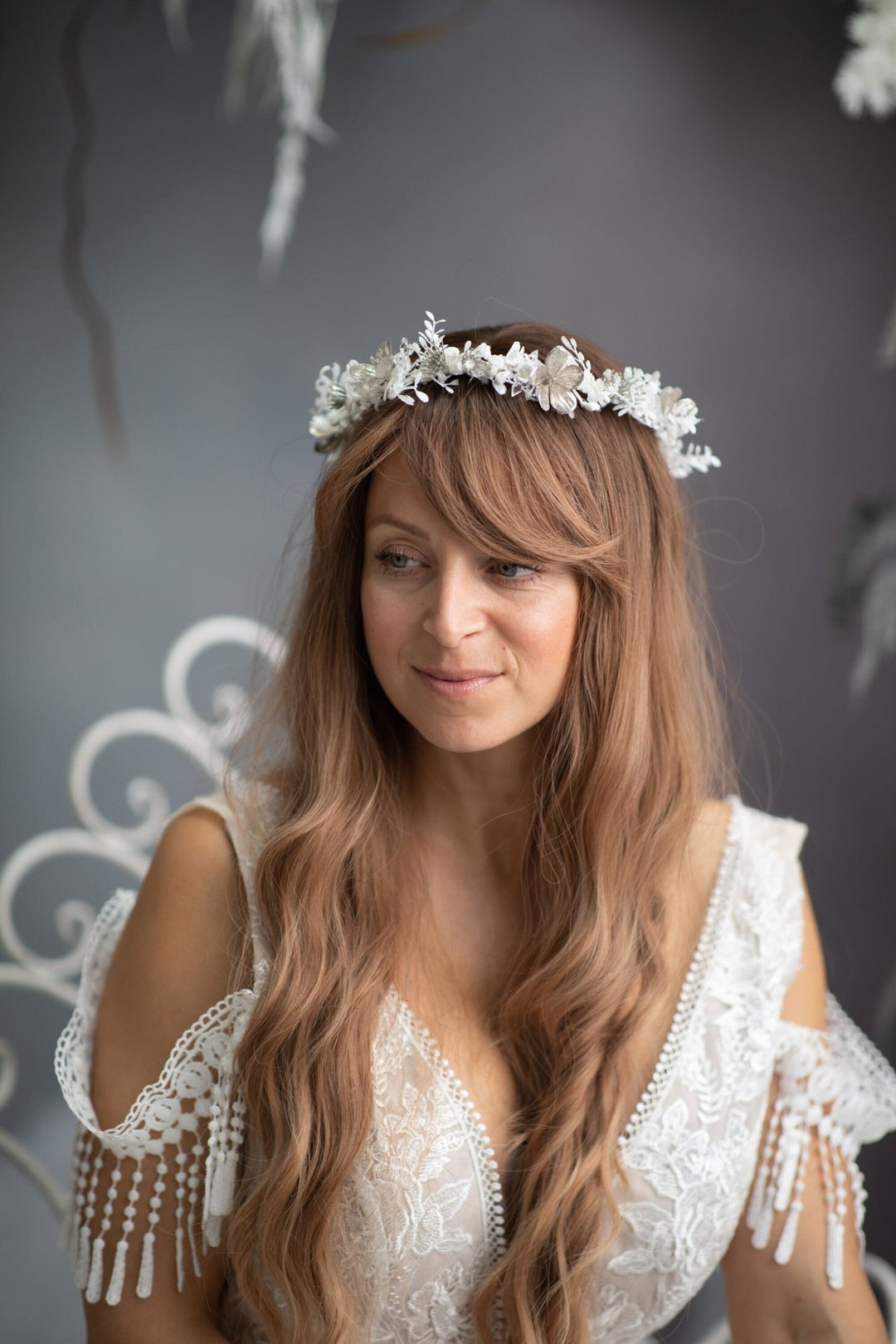 Ivory Wedding Flower Crown: Winter Bridal Headpiece – handmade floral hair accessory by magaela