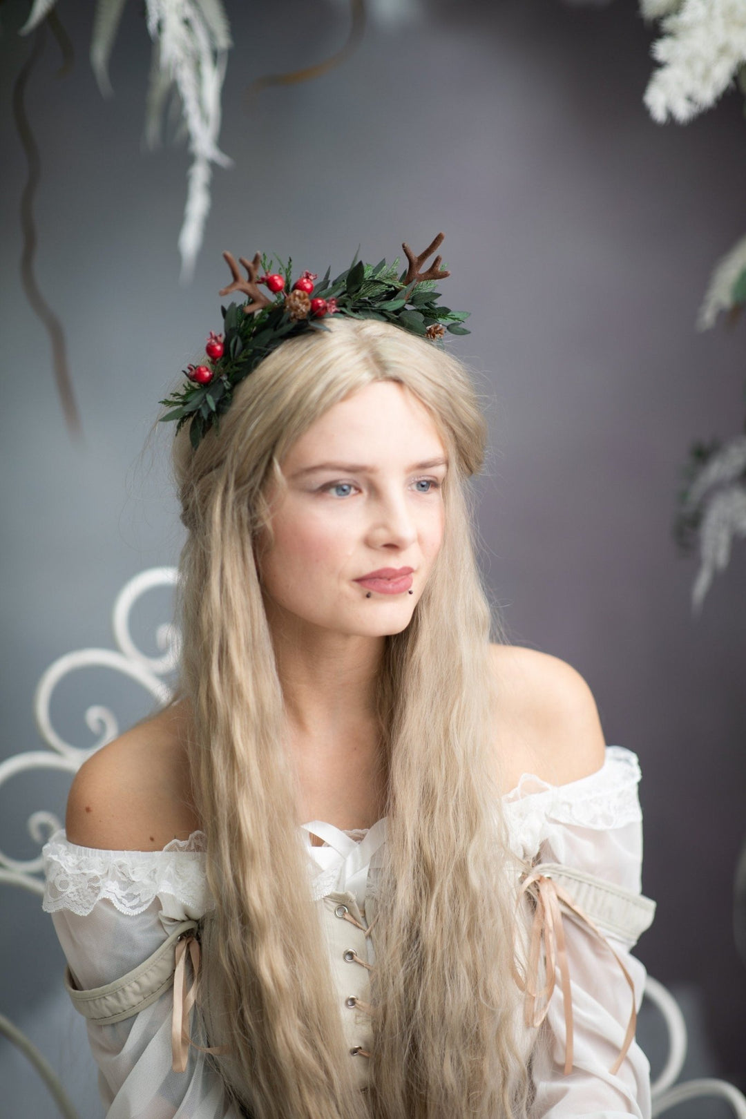 Christmas Reindeer Antler Headband: Winter Floral Crown – handmade floral hair accessory by magaela