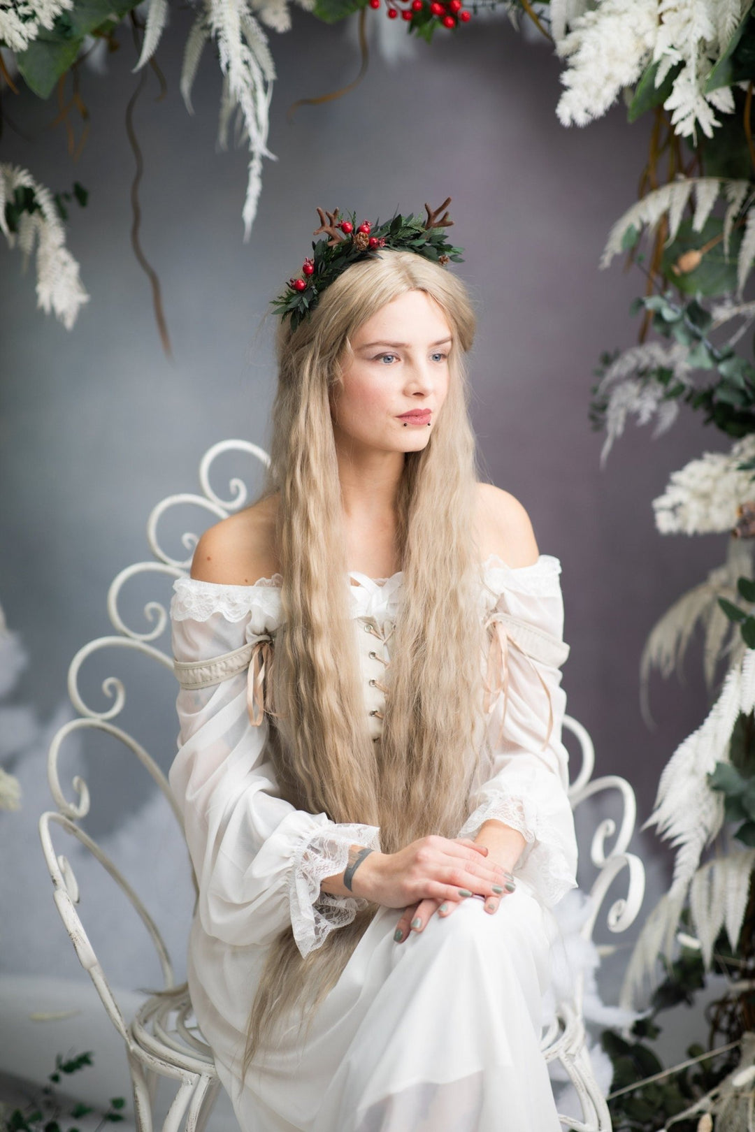 Christmas Reindeer Antler Headband: Winter Floral Crown – handmade floral hair accessory by magaela