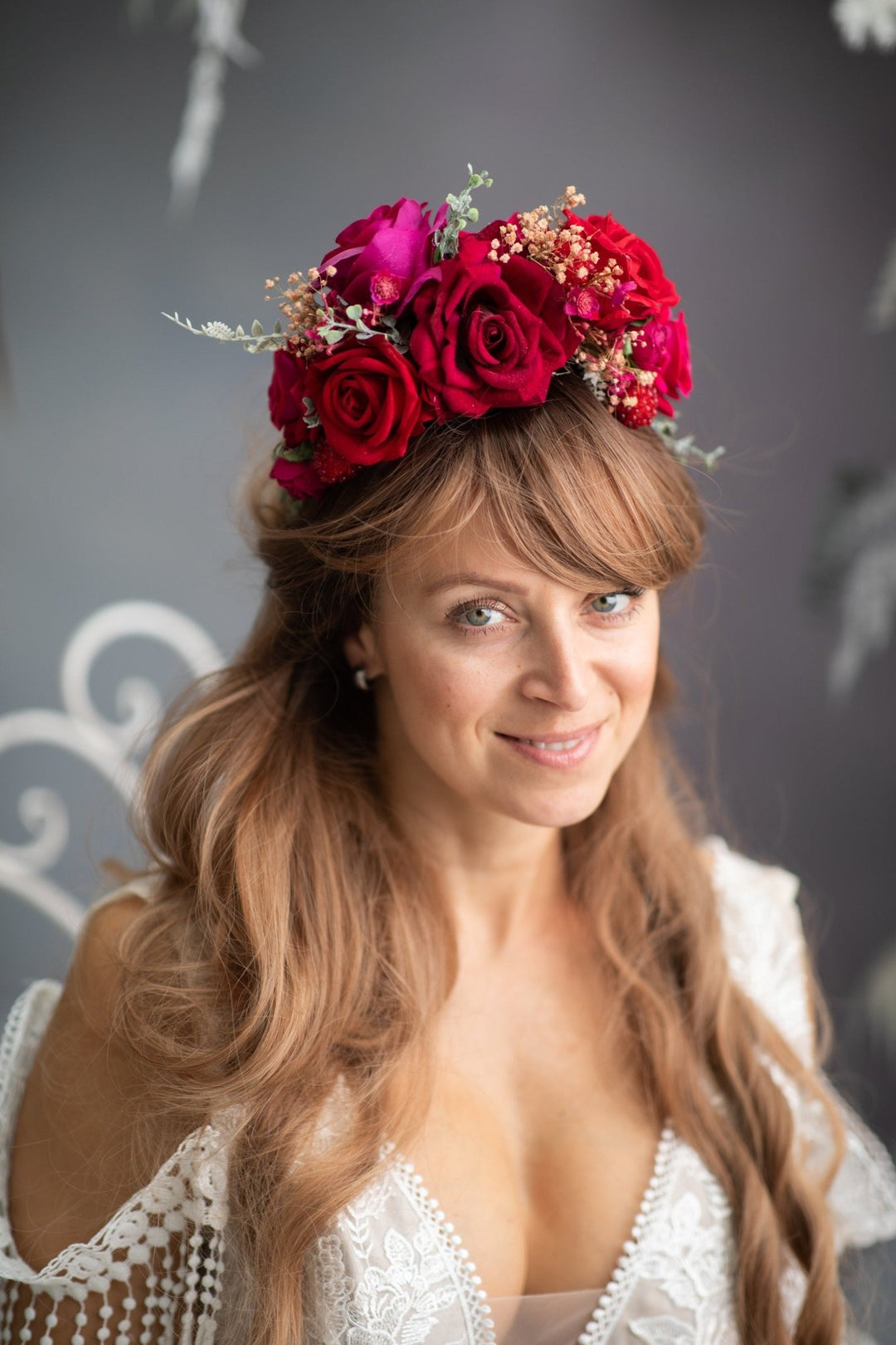 Red & Fuchsia Flower Headband: Frida Inspired Wedding Hairpiece – handmade floral hair accessory by magaela