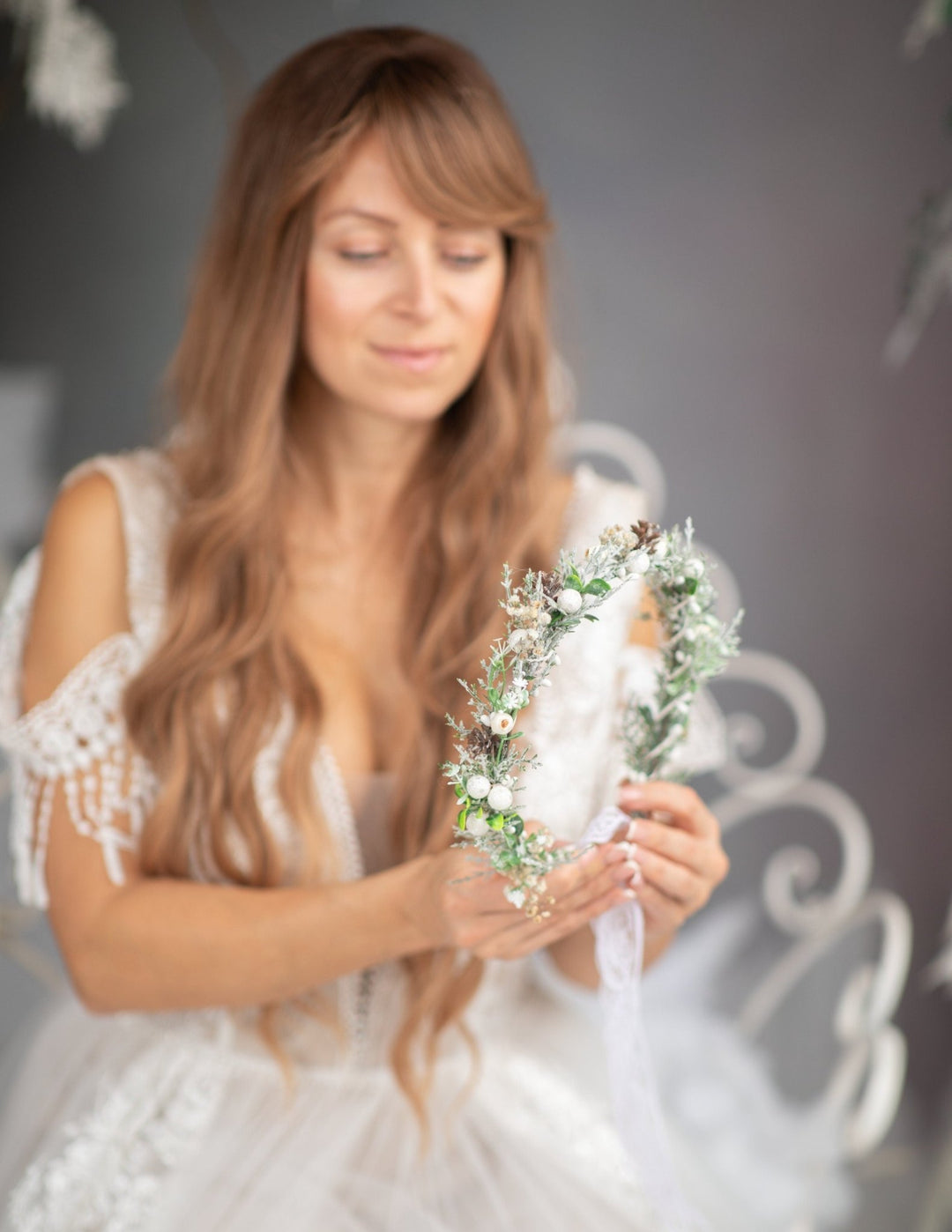 Winter Mistletoe Flower Crown: Fairy Bridal Hair Wreath – handmade floral hair accessory by magaela