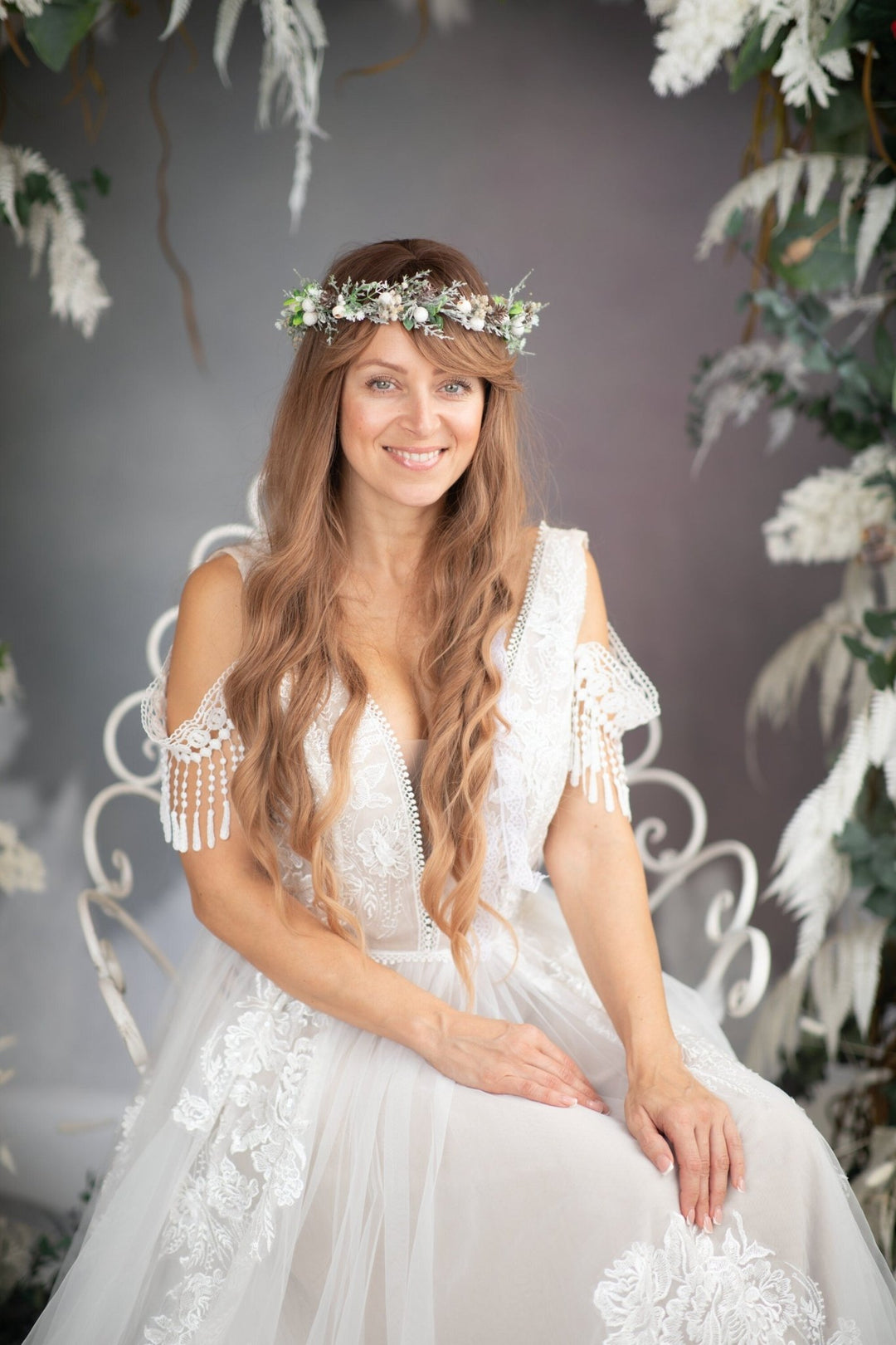 Winter Mistletoe Flower Crown: Fairy Bridal Hair Wreath – handmade floral hair accessory by magaela