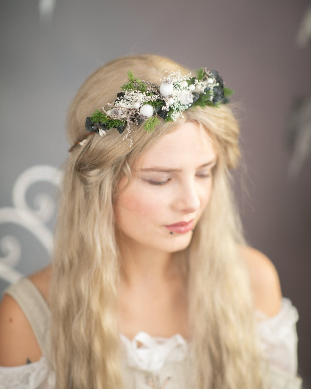 Woodland Winter Flower Hair Wreath: Christmas Bridal Accessories – handmade floral hair accessory by magaela