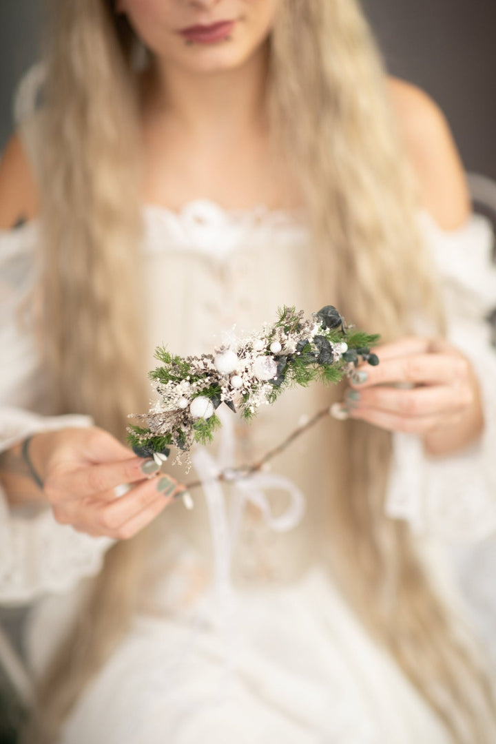 Woodland Winter Flower Hair Wreath: Christmas Bridal Accessories – handmade floral hair accessory by magaela