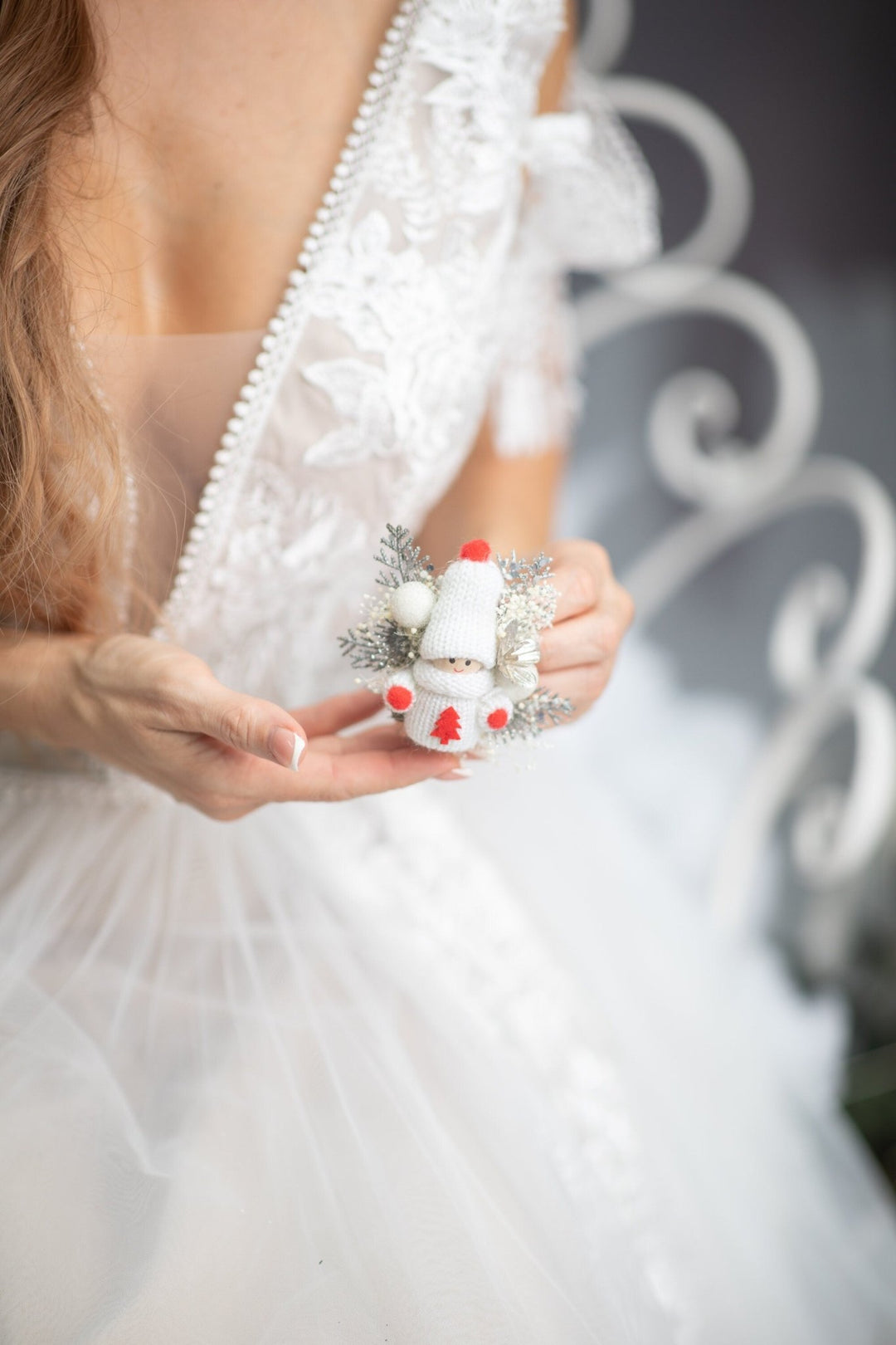 Christmas Doll Brooch: Winter Flower Corsage, Bridal Accessory – handmade floral hair accessory by magaela