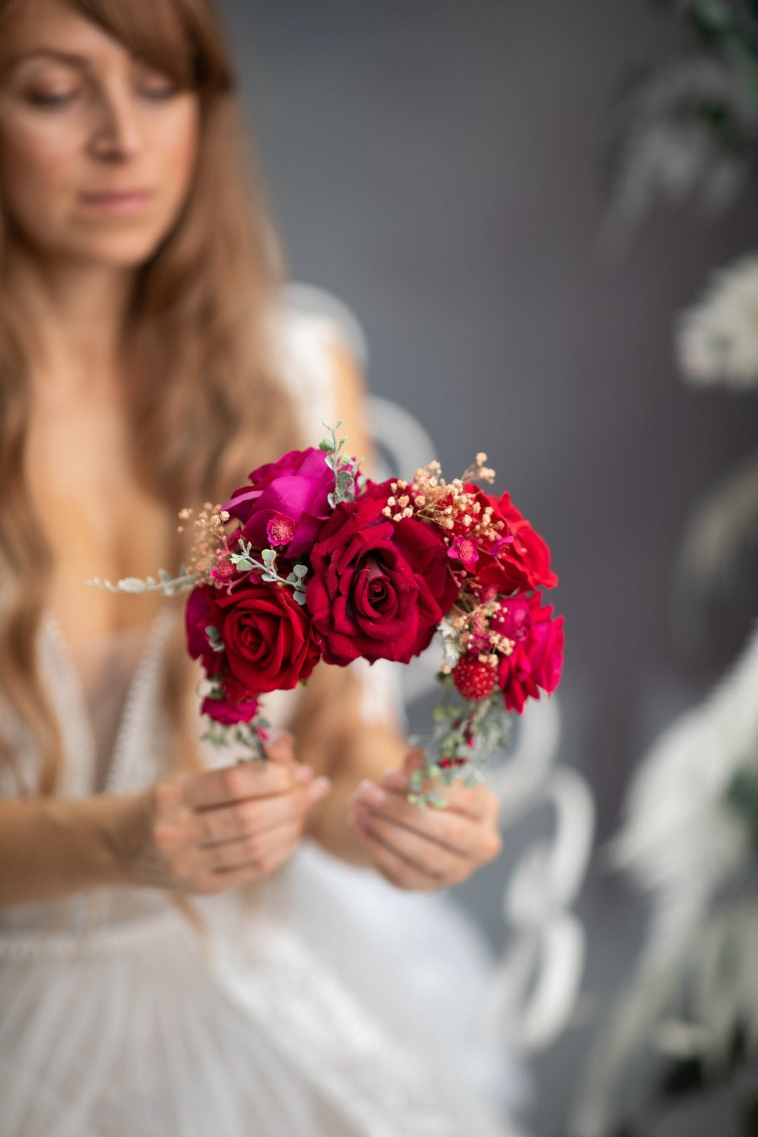 Red & Fuchsia Flower Headband: Frida Inspired Wedding Hairpiece – handmade floral hair accessory by magaela