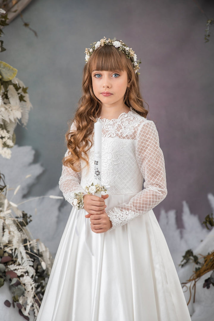 First Communion Flower Crown: White Floral Hair Wreath & Bracelet – handmade floral hair accessory by magaela