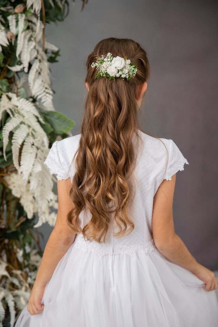 First Communion Flower Hair Clip: Rose & Pearl Barrette – handmade floral hair accessory by magaela