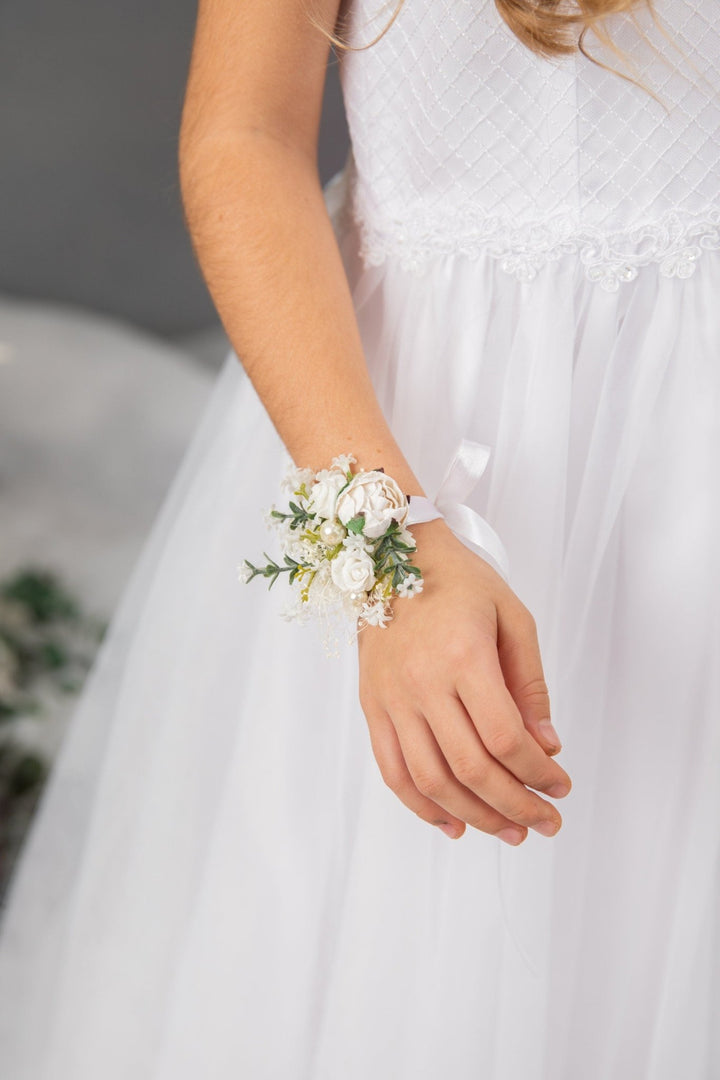 First Communion Flower Set: Headband, Bracelet, Candle Decoration – handmade floral hair accessory by magaela
