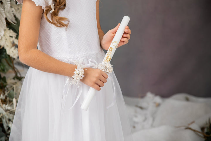 Communion Flower Accessories Set: Garland, Bracelet, Earrings, Candle Decor – handmade floral hair accessory by magaela