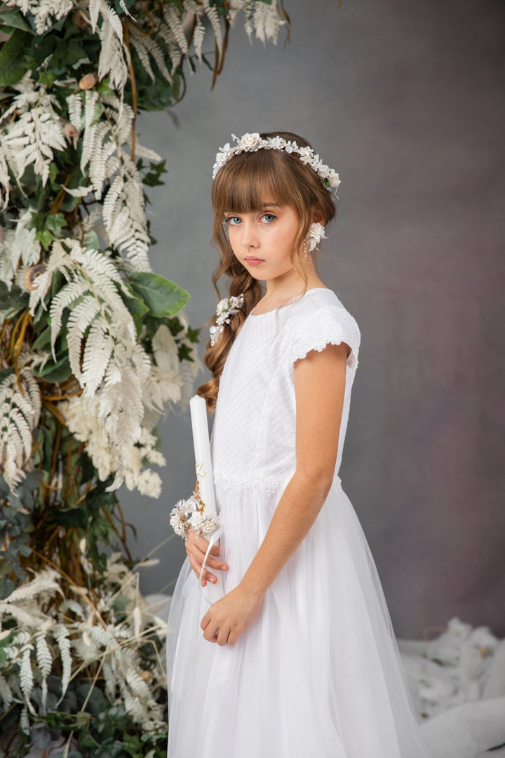 Communion Flower Accessories Set: Garland, Bracelet, Earrings, Candle Decor – handmade floral hair accessory by magaela