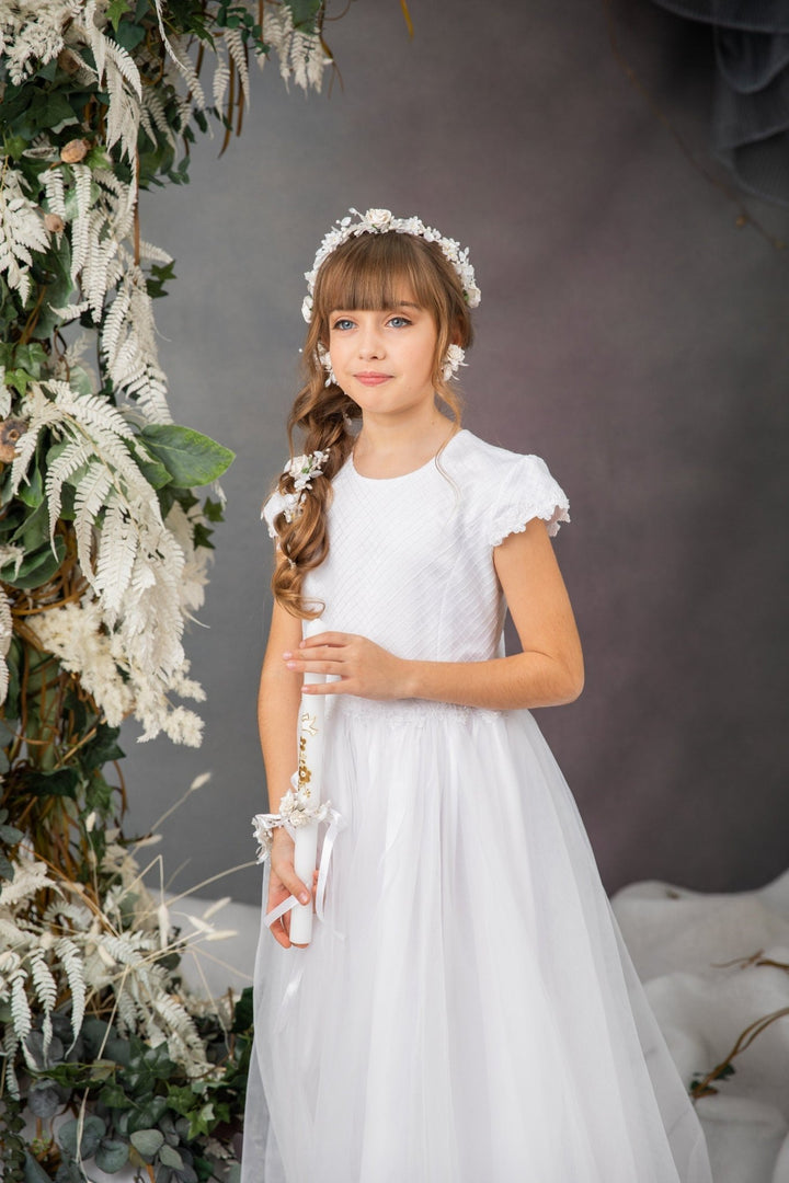 Communion Flower Accessories Set: Garland, Bracelet, Earrings, Candle Decor – handmade floral hair accessory by magaela