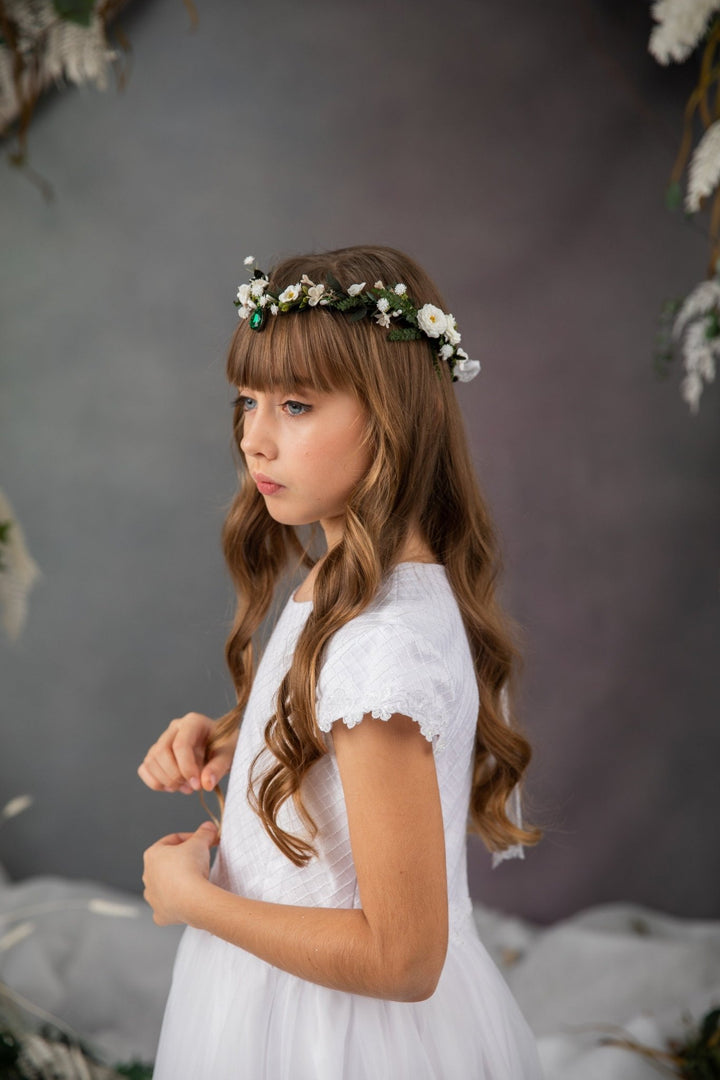 First Communion Flower Tiara: Greenery Elf Hair Crown – handmade floral hair accessory by magaela