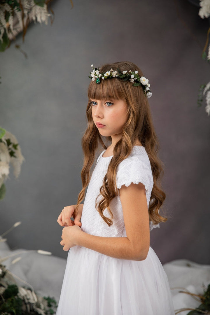 First Communion Flower Tiara: Greenery Elf Hair Crown – handmade floral hair accessory by magaela