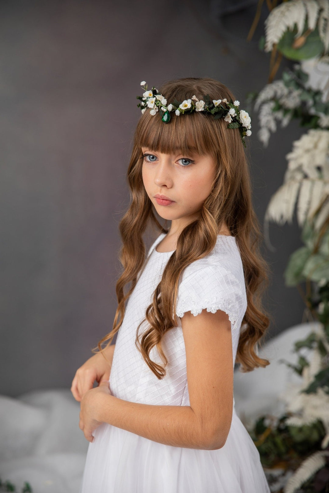 First Communion Flower Tiara: Greenery Elf Hair Crown – handmade floral hair accessory by magaela