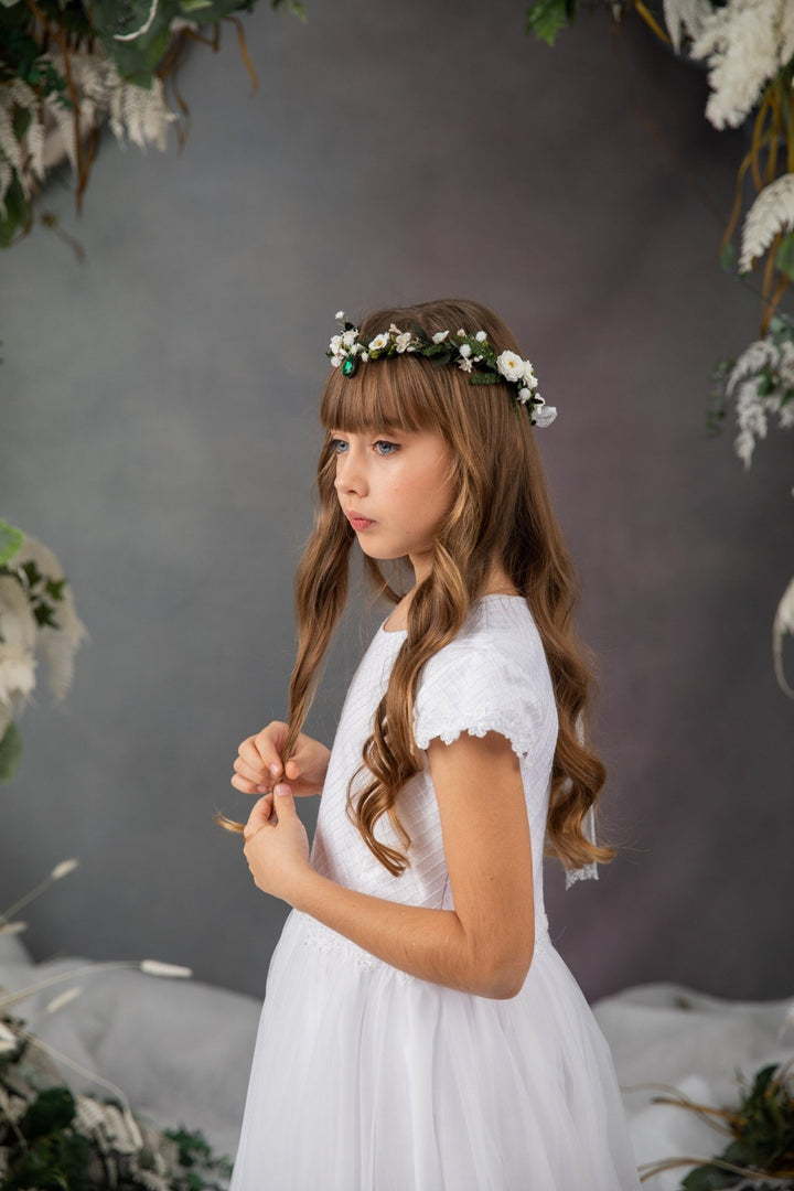 First Communion Flower Tiara: Greenery Elf Hair Crown – handmade floral hair accessory by magaela