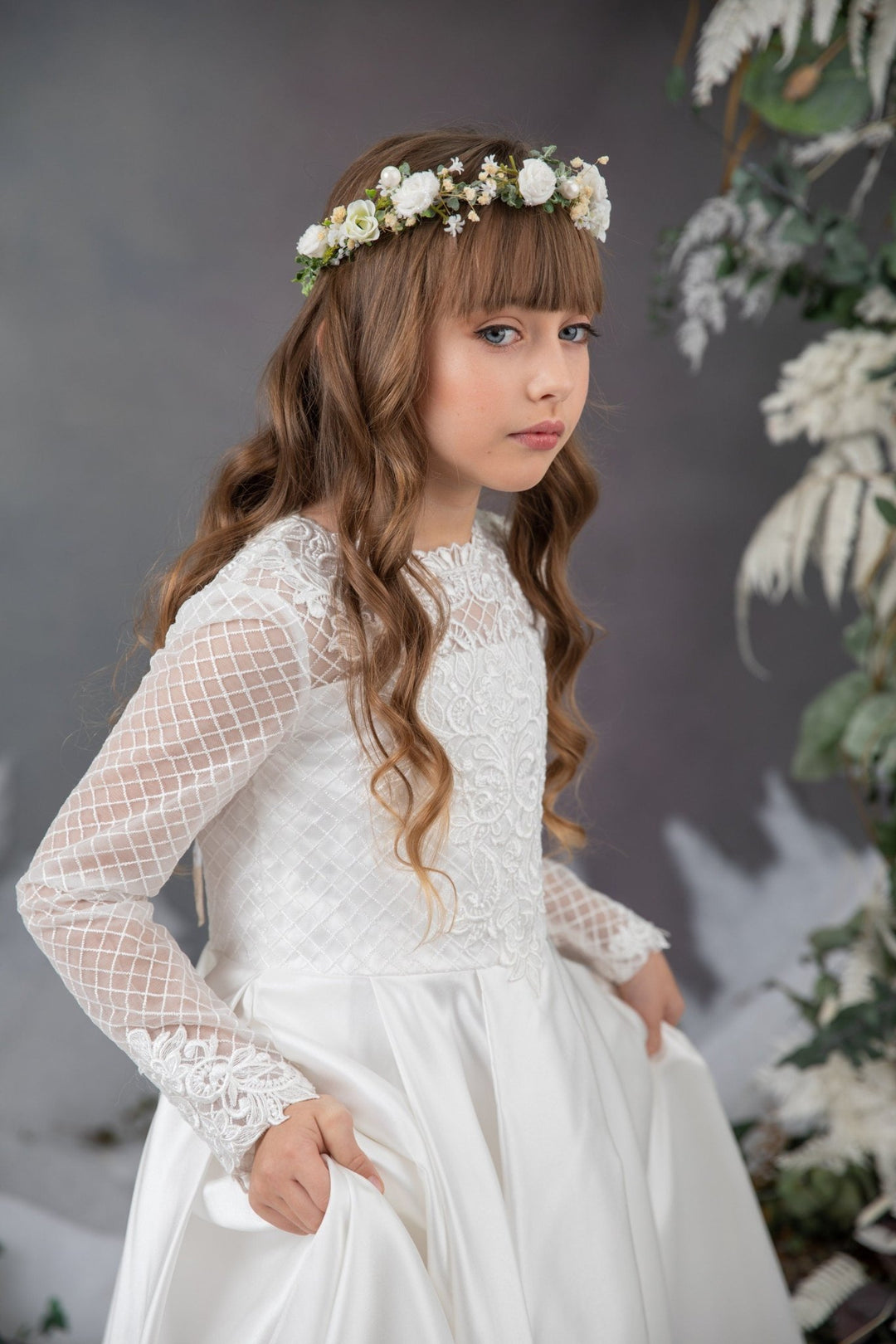 First Communion Flower Crown: White Rose Hair Wreath – handmade floral hair accessory by magaela